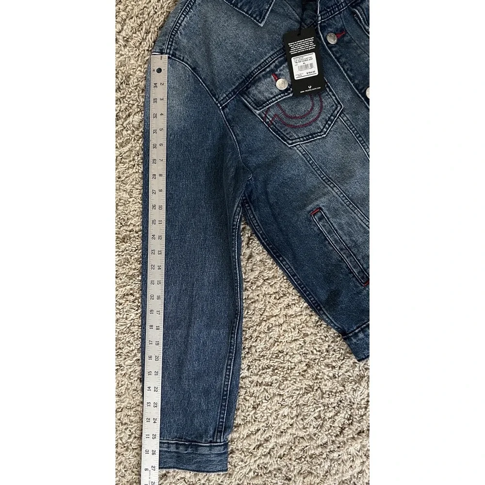 True Religion Jacket Mens X-Large Blue Quartz Wash Denim Red Stitching NWT